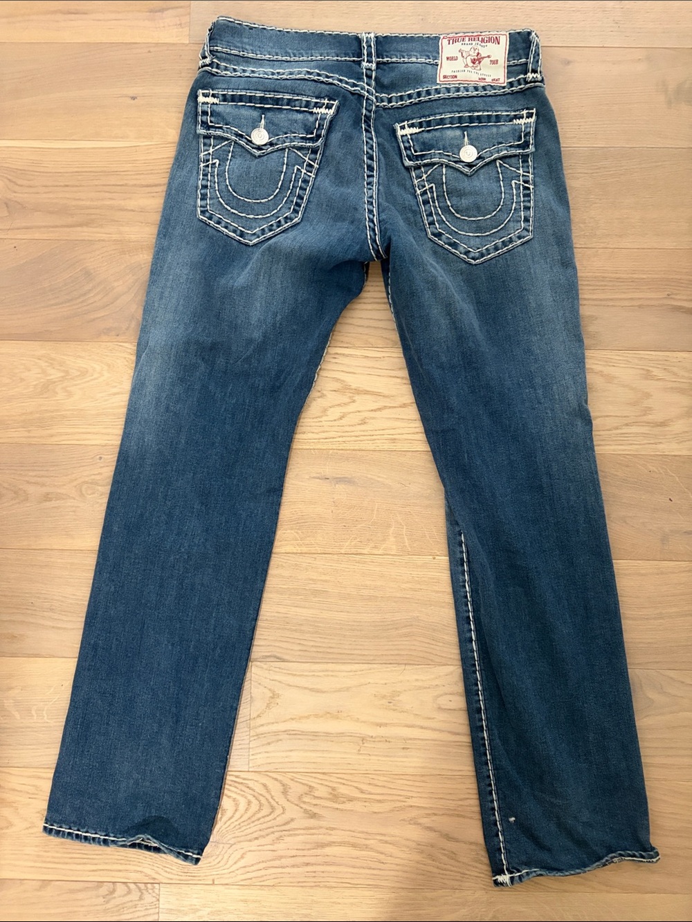 True Religion Men’s “Ricky” Slim Straight Jeans with Signature Pocket Stitch